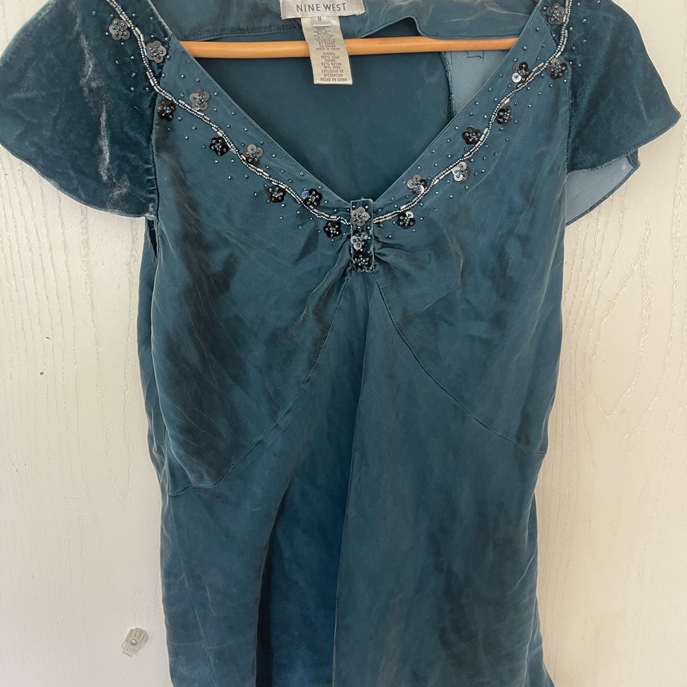 Nine West Blue Embellished Blouse
